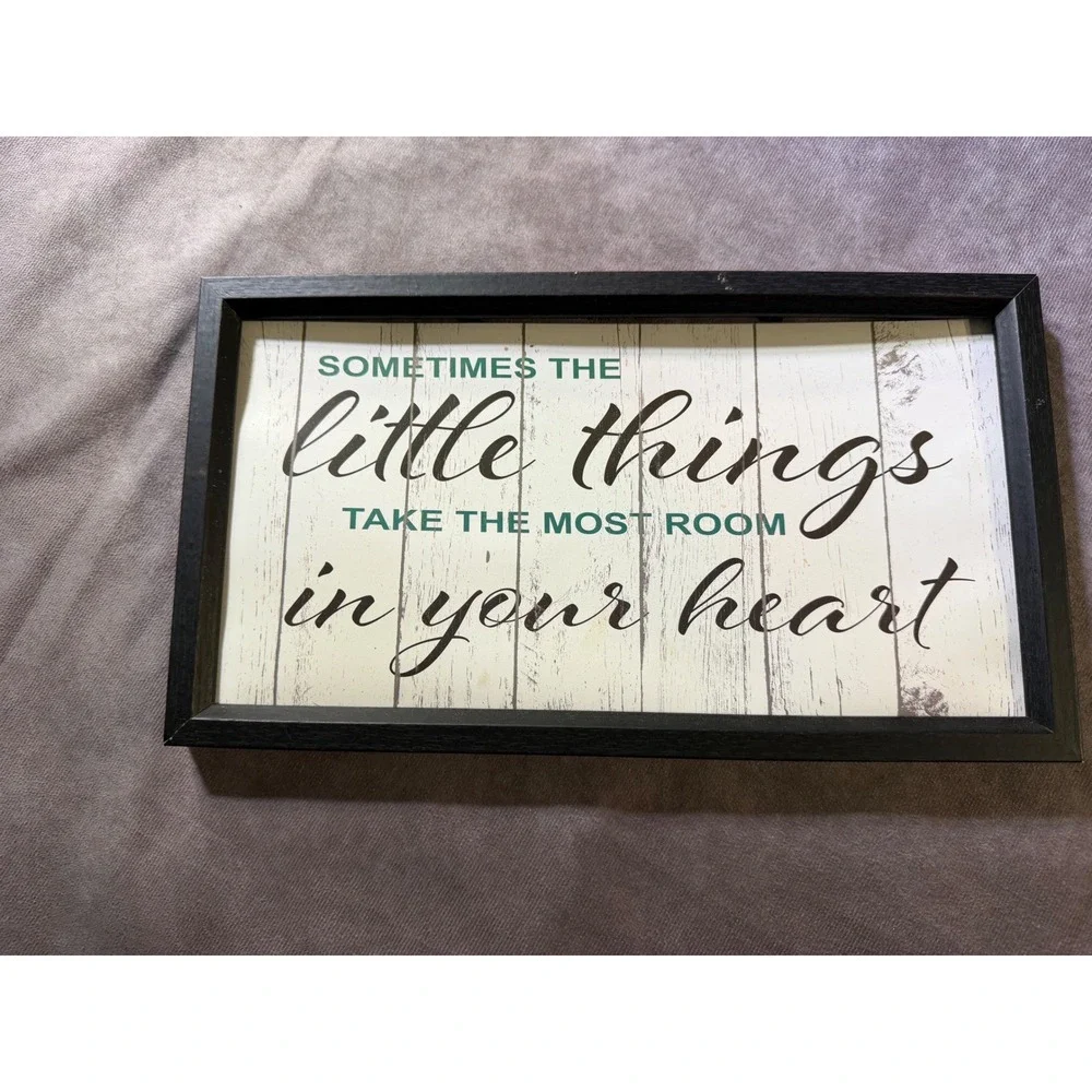 Little Things Heart Quote Framed Wall Art Rustic Farmhouse Decor Black Frame12x6